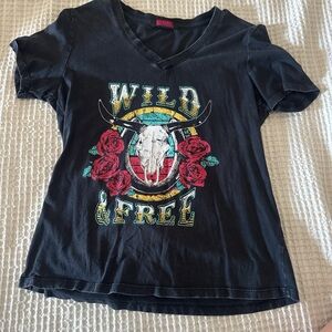 Black and Red Short Sleeve Skirt with Graphic Design